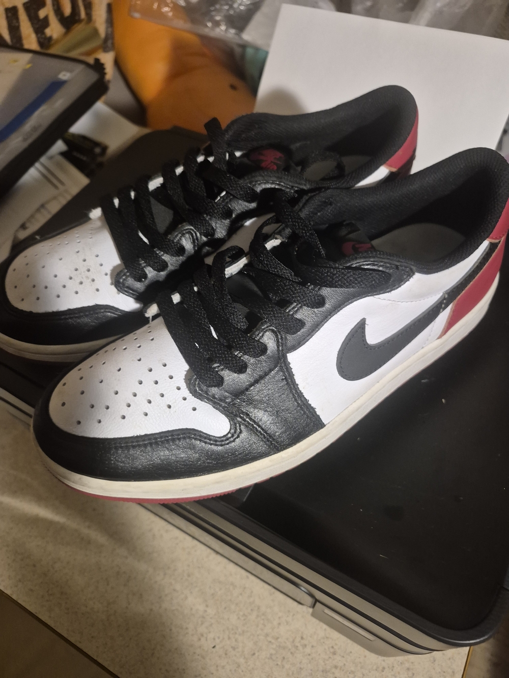 Jordan Men's Black White Red Low-Top Sneakers